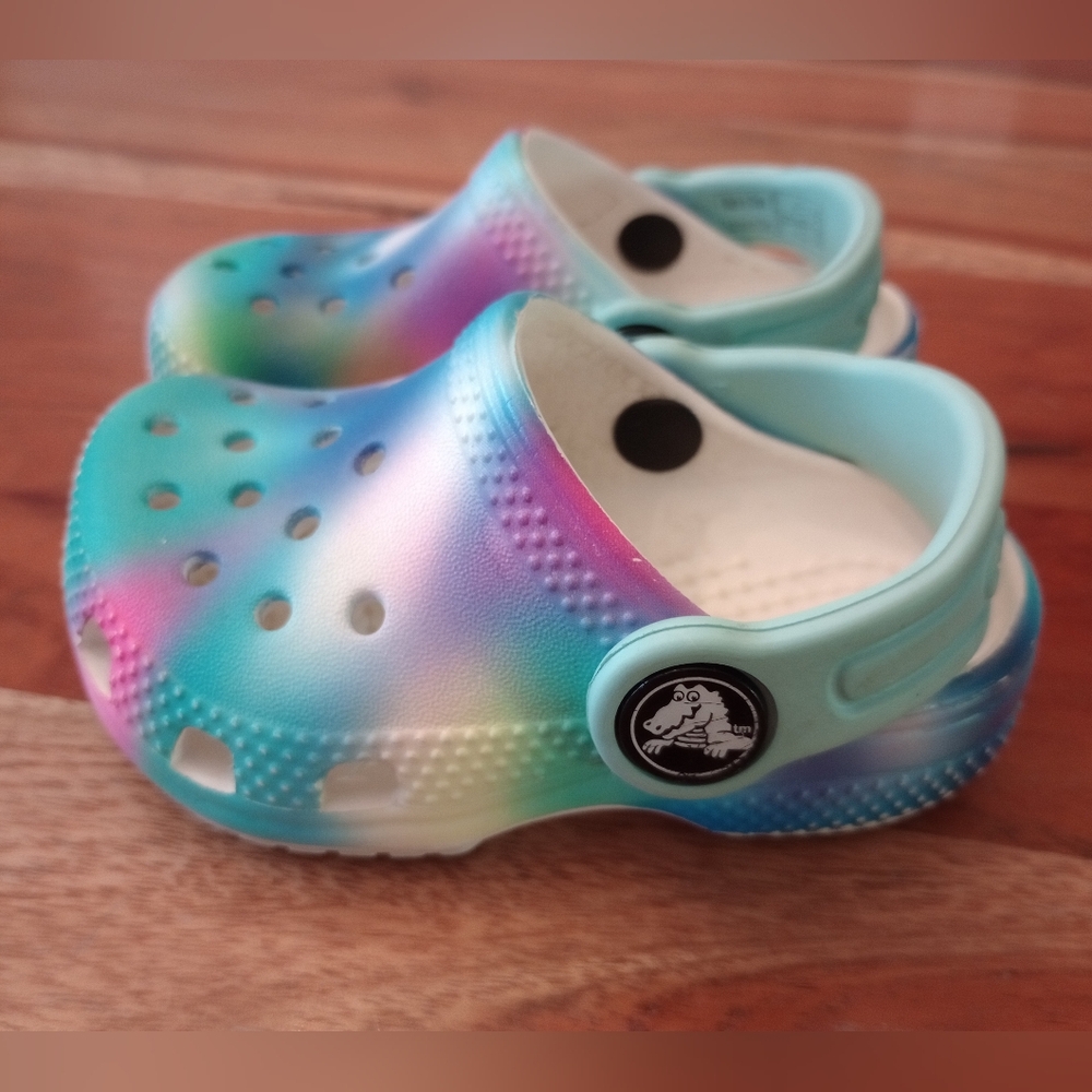 CROCS Blue and Pink Sandals with Gradient Design